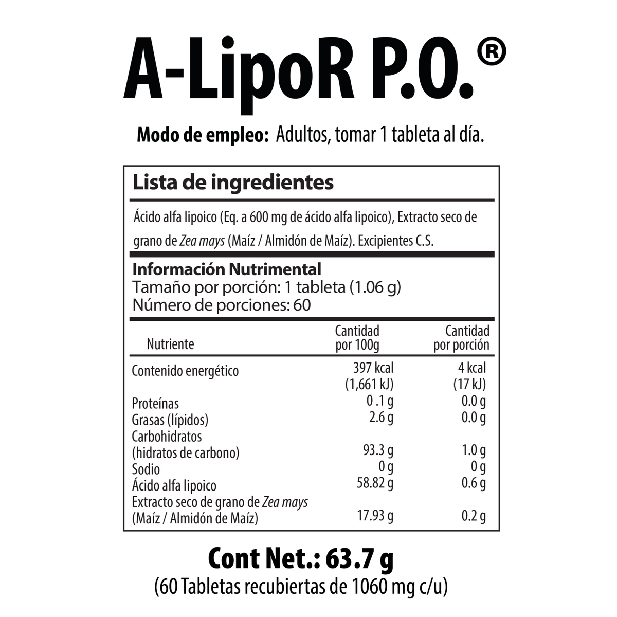 A-LipoR P.O.® Bottle x 60 Tablets